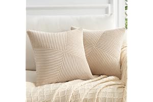 Topfinel Federe Cuscini 60x60 Cachi in Velluto a Coste Copricuscini con Cerniera Invisibile Motivo A righe per Soggiorno Camera Balcone Esterno 2 Pezzi
