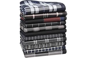HOULIFE Homme Mouchoirs Tissu de Couleur Noir Foncé en Pur Coton Motif Tartan Rayures Carreaux Classique pour Usage Quotidien Lot de 11 Pièces 43x43cm