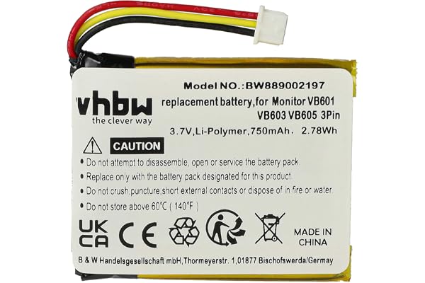 vhbw Batterie Compatible avec Boifun VB603, VB601, E40, VB610, VB605 Moniteur bébé, babyphone (750mAh, 3,7V, Li-polymère)