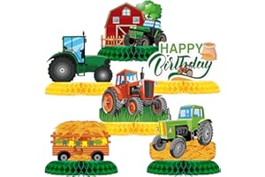Zonon 6 Stück Traktor Party Dekoration Traktor Waben Tischaufsatz Geburtstag Zubehör Tischdekoration für Babyparty Party Zubehör Bauernhaus LKW Dekoration, 6 Designs