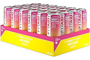 LIFEAID FITAID ENERGY Drink, 105mg Natural Caffeine, Keto, Peach Mandarin, Optimum Performance Formula: Paleo, Vegan & Gluten-Free, No Artificial Sweeteners, 12-oz. cans (Pack of 24)
