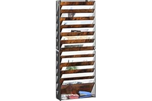 TQVAI Rangement Document Mural, 12 Compartiments Porte Revue Mural Bois Papier A4 Dossier Papeterie Organisateur de Bureau pour Bureau, Maison, École, Noir/Antique