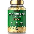 Cod Liver Oil Capsules High Strength 2152mg | 180 Count | Complex with Garlic and Omega 3 Fatty Acids DHA/EPA | No Artificial Preservatives | by Horbaach