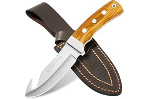 PUMA IP - Schwarzwild Olive – Premium Jagdmesser mit feststehender Klinge (Full-Tang) – 120 mm Klinge, 3,5 mm stark – 1.4125 Stahl (57-60 HRC) – Olivenholz-Griff & Lederscheide – für Jäger & Survival