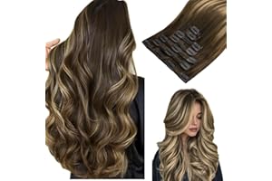 ‎HOTBANANA hotbanana Clip In Extensions Echthaar, Balayage Schokoladenbraun bis Karamellblond Unsichtbar Clip In Echthaar Extensions Günstig Haarverlängerung Glatt Remy Hair Extensions 35cm 120g 7 Stück
