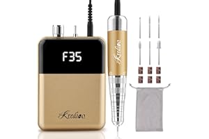 Kredioo Fresa per Unghie Professionale 35000RPM, Portatile E Ricaricabile, Fresa Unghie, Lima Per Unghie Elettrica, Manicure Pedicure, Trapano Elettrico per Rimozione Smalto, 6 Punte, Dorato