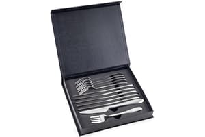 Hanseküche 12-częściowy zestaw sztućców do steków – wysokiej jakości sztućce do steków dla 6 osób, wykonane z wytrzymałej stali nierdzewnej 18/10 i pudełkiem na prezent, nóż do steków, widelce do