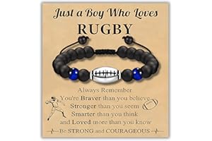 LynixTrade Rugby Bracelet for Boys – Adjustable Black Cord Bracelet with Rugby Ball Charm and Rugby Boy Card, Ideal Rugby Gifts for Boys and Men, Teen Gifts, Birthday & Christmas Presents