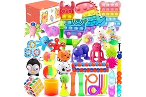Lubibi Fidget Toys Pack, Fidget Toy Sensory Set For Anxiety Relief Stress Sensory Toys Fidget Box with Finger Puppets Bubble Pop Stress Ball Birthday Party Favors Gifts for Kids ages 4 5 6 7 8
