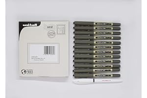 uni-ball UB-157 Eye Rollerball Pens. Premium Fine 0.7mm Ballpoint Tip for Super Smooth Writing, Drawing and Colouring. Fade and Water Resistant Liquid Uni Super Ink. 12 Black + 1 Exclusive Gel Pen