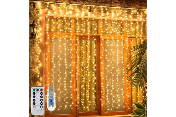 Litehom 300 LED Fairy Curtain Lights with Remote Control Adjustable, USB Operated for Home Decoration, Diwali Decoration, Bedroom Outdoor Birthday Balloon (Warm-White-300)