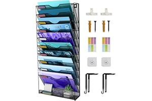 HIHOBDAY 11 Tier Iron Magazine Rack, Wall Mounted File Organizer, Powder Coated Metal Mesh Organizer, A4 Wall Mount Document Holder for Office Home Decoration
