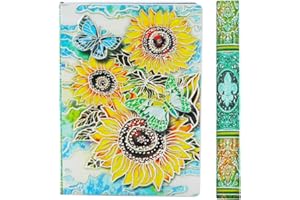 YHH Taccuino A5 Righe Copertina Rigida, Diario di Viaggio Vintage Pelle PU, Goffrata, Fatto a Mano, 200 Pagine, Quaderno Appunti Journal Notebook Regalo Compleanno Donna Uomo, Girasole 3D Colore