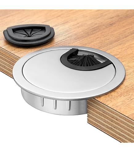 Passacavi Da Scrivania Mprofi MT 5 Pezzi | Diametro 80 Mm In Plastica Nera, Organizzatore Per Cavi Con Design Basso 20 Mm