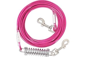 FENGCO Rose Laisse pour chien avec ressort - Crochets pivotants en métal à 360° - Câble en fil d'acier avec clips durables de qualité supérieure - Pour l'extérieur - 15 m