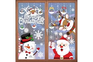 CYCFMYYLY Christmas Window Stickers, 10 Sheets 207 PCS Double Side Printed Christmas Window Stickers Decorations, Merry Christmas Window Clings Santa Claus Reindeer Decals for Christmas Party Supplies