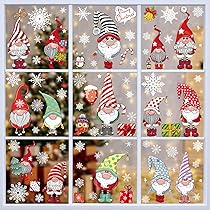 Enwokran 8Noël Stickers Fenêtre Réutilisables, 256Pcs Décoration DIY, Renne, Flocons De Neige, Père Noël, Nains, PVC