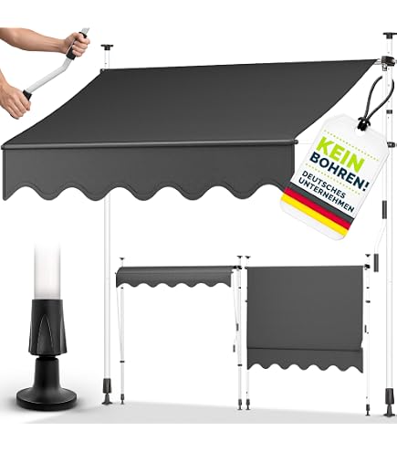 Gelenkarmmarkise 3m Sonnenschutz Markise für Balkon & Terrasse – Wasserabweisend, Robustes Markisentuch, Aluminiumrahmen – Höhenverstellbare Sonnenmarkise mit Handkurbel für optimalen Schatten