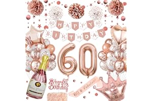 NEUFOOD 60th Birthday Decoration for Women, Unique Glitter Circle Dot Hanging, 60th Rose Gold Balloons, Paper Pom Poms, 60th Birthday Banner, Rose Gold Birthday Decorations, Number 60 Balloons for Party