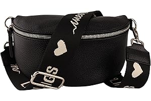 MIRROSI® Bauchtasche Damen, Echtleder, Made in Italy, Umhängetasche, Brusttasche, Crossbody Bag (1 Tasche & 2 Gurte) (Schwarz (Liebling Schwarz), Mittelgroße Tasche (25x16x7cm))