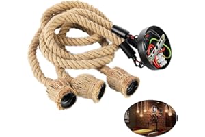 EUNEWR Cuerda de cáñamo de 3 cabezales, lámpara colgante de techo, lámpara colgante vintage, lámpara colgante de cuerda retro para cafetería, comedor, restaurante, bar, pasillo