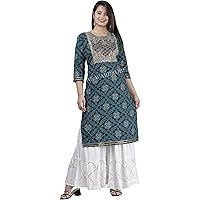 Bae's Wardrobe Rayon Straight Kurti with White Sharara Plazzo for Women & Girls Dress