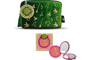 CORSAIR TOILETRIES Official Wicked Gift Set – Green Cosmetic Bag with Magical Icons & Pink Compact Mirror