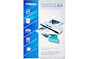 WAYTEX Confezione da 100 Fogli A4 75 Micron, Finitura Lucida, Trasparente