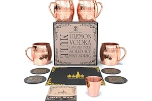 Krown Kitchen - Taza de cobre para mula de Moscú | Juego de cobre sólido 100% de 4 | 16 oz