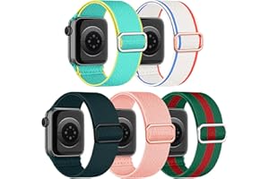 Chinbersky Zestaw 5 pasków Solo Loop, do Apple Watch 45, 44, 42, 41, 40, 38 mm, regulowane, rozciągliwy nylon, plecione, sportowy zamiennik dla mężczyzn i kobiet, do iWatch SE Series 7/6/5/4/3/2/1