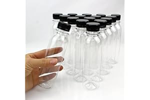 YankMooM 16 Pack Clear Juice Bottles,150ml Reusable Empty Plastic Bottles with Lids for Juice Milk Water and Other Beverages (Black)