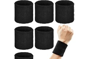 PANSYFEN 6 Stück Sport Handgelenk Schweißband Elastische Schweißbänder Fitness Arm Schweißband für Männer Frauen Kinder Weiches Baumwollarmband Armband aus Schweißband für Tennis Basketball Fußball(Schwarz)