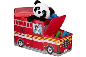 ‎RELAXDAYS Relaxdays Sitzbox Kinder, Staubox mit Deckel, Spielzeug, faltbar, Feuerwehrauto, Stauraum, Jungen & Mädchen, 50 l, rot, H x B x T: ca. 33 x 27 x 56 cm