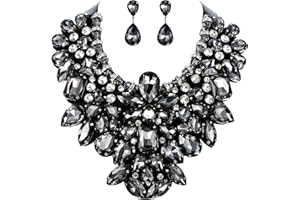 EVER FAITH Costume Jewelry for Women, Rhinestone Crystal Chunky Collar Statement Necklace Earrings Set