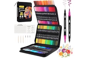 Gelanty Feutres Coloriage Adulte, 80 Stylos Dual Tip Brush Lot de Marqueurs d'art Calligraphie Lettrage Feutre pour Coloriage Adulte, Croquis, Peinture, Création Artistique