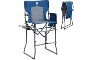EVER ADVANCED Chaise de Camping Pliante, Hauteur d'assise 78CM, Chaise de Directeur Pliable, Tabouret de Bar Pliable avec Table latérale pour maquilleur, événement Sportif, supporte 160KG Bleu