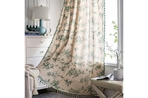 Sutuo Home Boho Curtain 84 Inches Length for Bedroom, Printed Cotton Linen Rod Pocket Semi Blackout Farmhouse Bohemian Tassels Window Treatment for Living Room, 1 Panel 59" W x 84" L, Green Forest