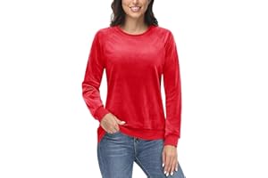 TACVASEN Damen Sweatshirts Velour Winter Fleece Pullover Crewneck Langarmshirts Warme Freizeitshirts
