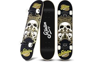 Sefulim 31 x 8 Inch Complete Skateboard 7 Layer Canadian Maple Double Kick Deck Skateboard for Boys Girls Teens Adults Beginner
