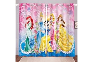 Bfrdollf Set di tende oscuranti per camera da letto, stampa 3D, sirena Ariel Bella Cenerentola, per cameretta dei bambini (2,150 x 166 cm (larghezza x altezza)