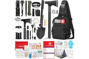 RIKOJUXI Survival Kit 262 Pieces Survival Kit and Accessories with First Aid Kit Bag and Shoulder Bag, Emergency Kit with Tent, Camping Axe Hammer, Survival Shovel with Pick, Bug Out Bag, Gifts