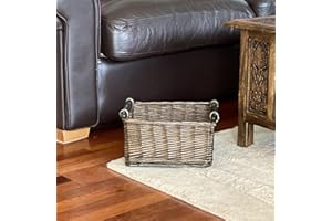 Topfurnishing Kitchen Log Wicker Storage Basket With Handles Xmas Empty Hamper Basket[Oak,Small 31 x 25 x 16 cm]