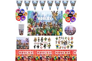 PiliStar Roblox Geburtstagsdekoration, 59PCS Roblox Game Geburtstag Dekoration Set, Tischdecke, Hintergrund Themen Party Zubehör für Spielliebhaber, Jungen Kinder Geburtstags Dekoration