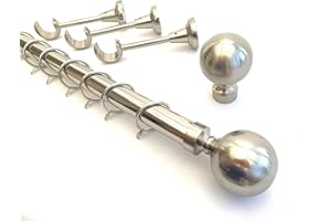 YOUR HOME ONLINE 3m Metal Bay Window Curtain Pole 28mm Diameter Designer Brackets & Ball Finial (3m Bay, Brushed Chrome)