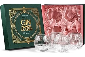GLASSIQUE CADEAU Copas de globo vintage Art Deco de ginebra y tónico | Juego de 4 copas de cristal sin tallo de 13 onzas para beber cócteles de ginebra | copas de regalo retro para amantes de la ginebra | tazas de