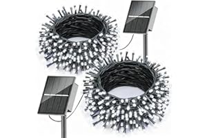 SOLARBABY Lot de 2 Guirlande Lumineuse Exterieur Solaire,12m 100 LED Noël Guirlande Lumineuse Solaire Étanche 8 Modes, Guirlande Solar Pour Cour Fête Jardin Noël Décoration Exterieur - Blanc
