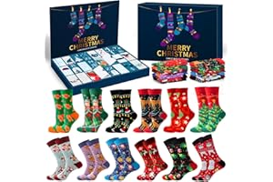 iZoeL Calendrier de l'Avent Chaussettes Calendrier de l'Avent Adulte 12 paires Chaussettes Noel, Cadeaux Noel Femme Homme, pour Papa Maman Oncle Tatie Fils Filles