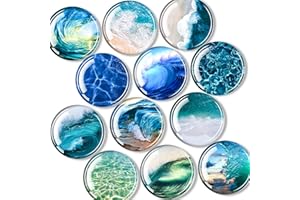 DARUITE 12 Pezzi Calamite Frigorifero, Calamite con Modello di Mare Blu, Magneti Decorativi Rotondi, Ideali per Armadi, Frigoriferi, case e Uffici