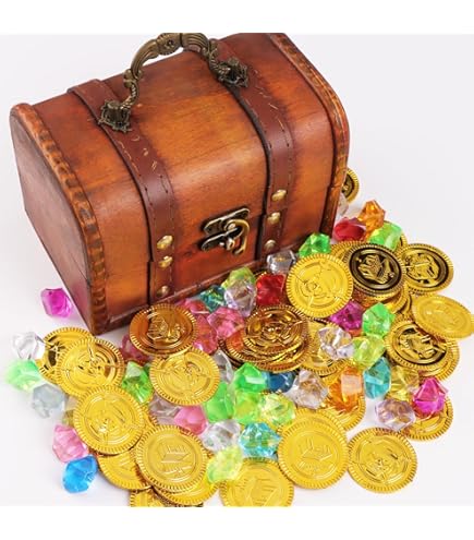 Pirate Treasure Chest With 320 Coins & Gems - Kids Dress-Up & Party Supplies
