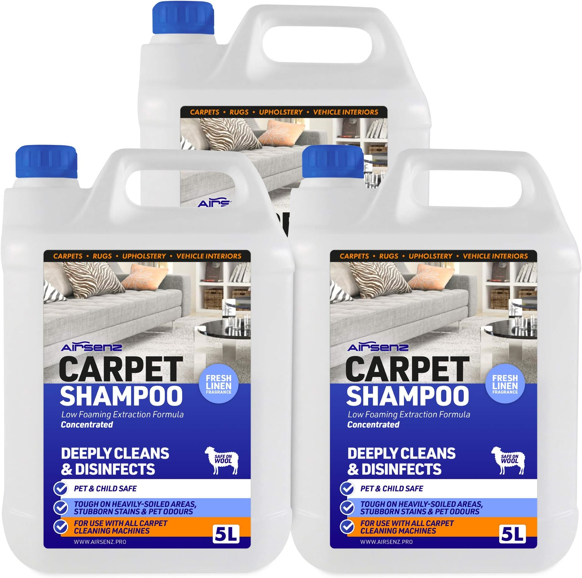AIRSENZ Professional Carpet Shampoo - Low Foaming Extraction Formula Suitable for All Carpet Cleaning Machines (Fresh…